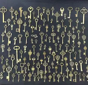 Wholesale Mixed retro alloy key charms fit chunky necklace, antique brass key pendant charms, 125PCS