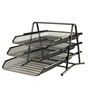 Kualitas tinggi Alat Tulis Kantor Logam Mesh 3-Tier Baki Dokumen/A4 Kertas Tray