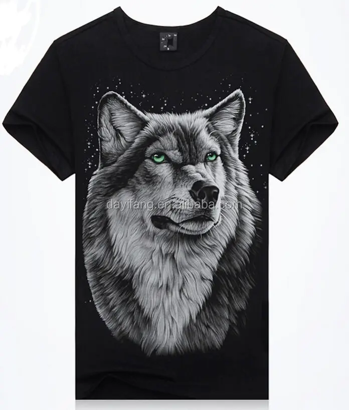 Muy popular en América del Norte para hombre impreso camisetas con Lobo impreso