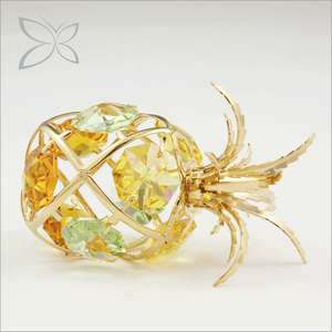 Figurine d'ananas en cristal plaqué or Crystocraft, art populaire européen, avec cristaux taillés brillants, 3,8x6,33 cm, décoration d'intérieur - Product Image 2