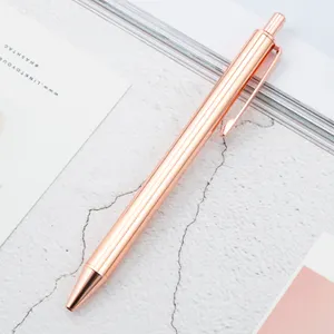 Cheap promotional for hotel gift custom personalized brands printing imprint glossy silver rose gold click metal pen with logo