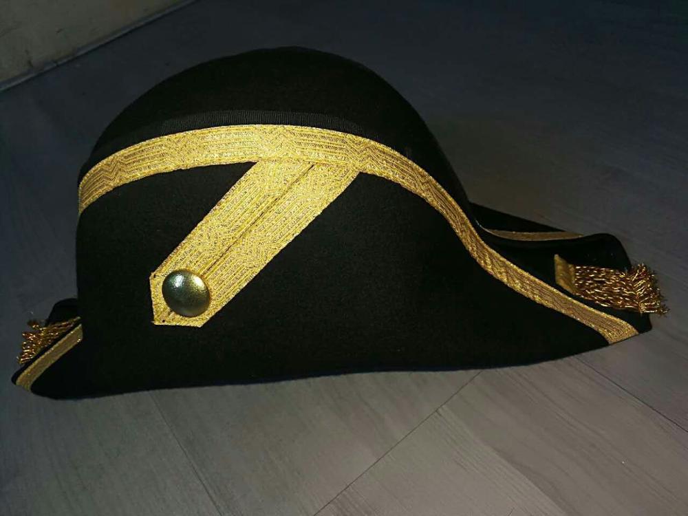 100% オーストラリアウールフェルトブラックナポレオンバイコーン