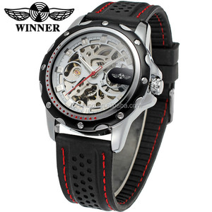 Nouveau gagnant noir Silicone bracelet automatique mécanique squelette montre pour hommes mode montres Reloj Hombre Horloge - Product Image 1