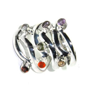 925 argent Sterling moderne empilable multi pierres précieuses bague 18K or acier inoxydable noir rhodié diamant perle coupe pierre - Product Image 2