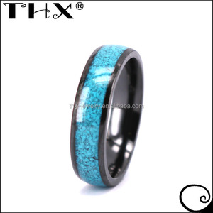 Anello Personalizzato in Ceramica Nera Stile Nautico con Turchese Frantumato per Donne, Gioielleria THX - Product Image 2