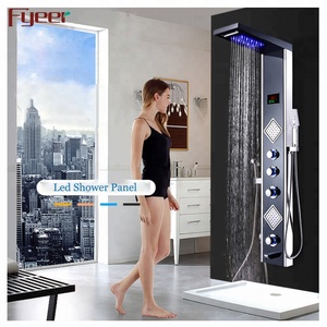 Fyeer Rainfall Digital Black <strong>Shower</strong> Column Stainless Steel Massage <strong>Shower</strong> Panel with Led <strong>Lights</strong> - Product Image 1