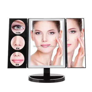 3 sides Makeup Professional Vanity Mirror with 3X/5X/10X Magnification Touch Screen double Powered Counter top Cosmetic Mirror