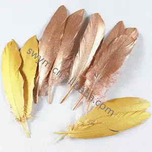 Wholesale Golden Goose Plumas Craft Pink/Rose Gold Coated Goose Plume Feathers for Wedding Decoration