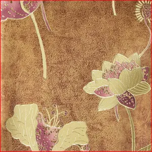 Lotus çiçek klasik metalik lamine vinil duvar kağıdı