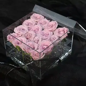 JIHONG Wholesale Acrylic <strong>Round</strong> and square Fresh Rose <strong>Box</strong> Acrylic Flower <strong>Box</strong> for Rose - Product Image 1