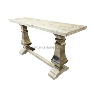 Modern recycled elm wood top stainless steel base living room hallway side console table