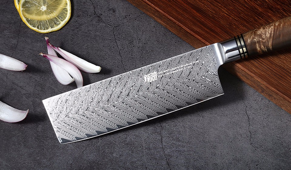 FINDKING AUS-10 Japanese Damascus Steel 7 inch Chef Nakiri Knife Sapele Wood Handle 67 Layers Butcher Cleaver Kitchen Knives