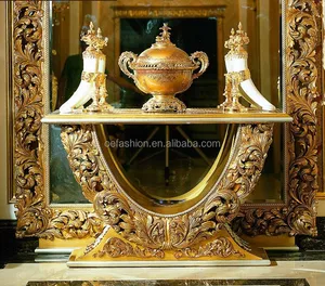 Royal Golden Imperial Rococo Carving Console Table, Antique French Rococo Style Living Room Furniture