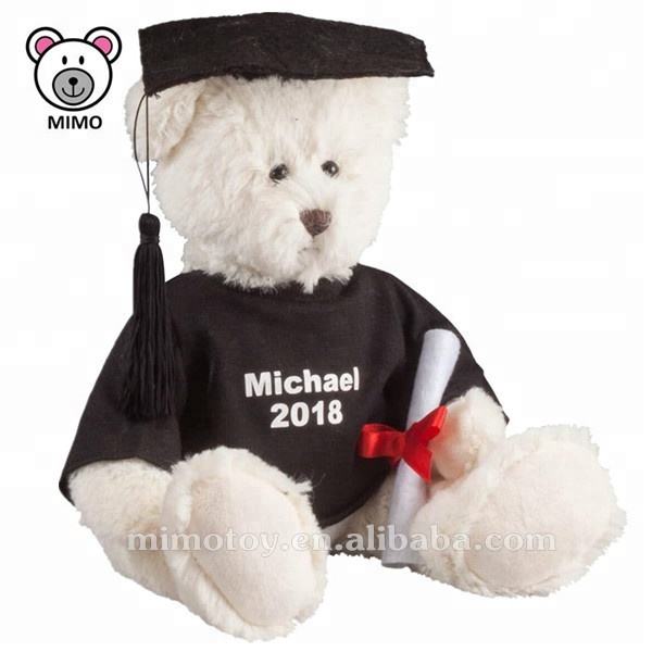 Souvenir Gift 100% Organic Cotton White Graduation Teddy Bear Toy With Gown  and Hat Custom Signature Wholesale Plush Bear