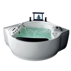 Bañera de esquina de masaje torbellino de aire acrílico independiente de K-627 con duchas de latón para 2 personas, accesorios de desagüe para bañera