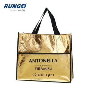 Quilted golden metallic laminated non woven shopping bag