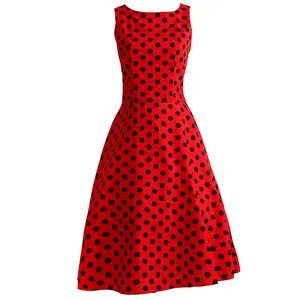 网上批发制造商20世纪60年代女性服装英国复古红色舞会礼服