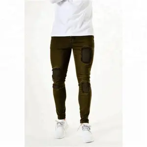 Royal Wolf Kaki Rip Patch Biker Stijl Spray Op Mannen Jeans Slim Fit Skinny Jeans Voor Mannen