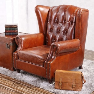 Lüks amerikan sandalye eski hakiki deri chesterfield arka koltuk püsküllü düğmeler haddelenmiş kol yüksek geri kanepe sandalye - Product Image 4