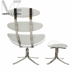 Moderne en acier inoxydable base soucoupe corona lounge chair et ottoman - Product Image 3