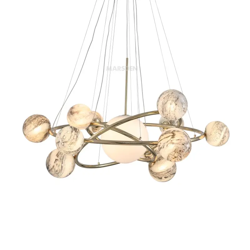 MARSDEN Nordic modern hotel lighting white glass globe led pendant light brass copper chandelier