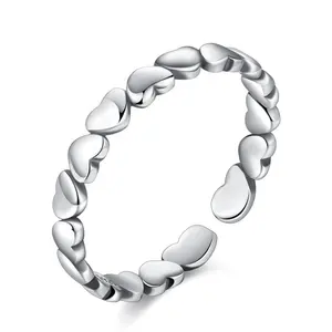 Czcity 100% anéis de prata esterlina 925, ajustável, para mulheres, minimalismo, design de coração, anel aberto, presente dos namorados