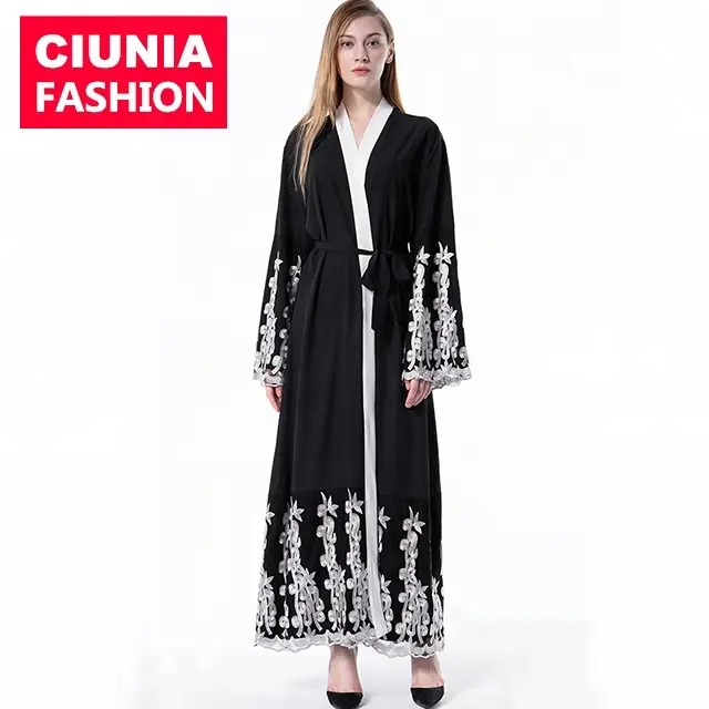 1609 # atacado roupas modestas mulheres islâmicas roupas em guangzhou frente aberta dubai abaya moda