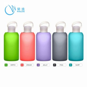 Calidad Ecológica deportes botella de agua de cristal manga de goma de silicona BPA libre - Product Image 1