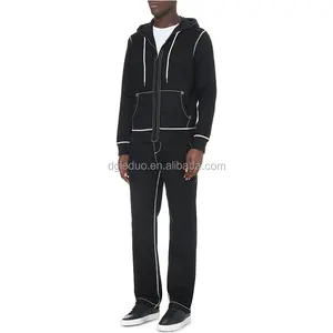 Wholesale jackets cut and sew plain black men zip up hoodie