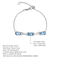 Bracelet suisse en argent sterling 925, topaze bleue naturelle ajustable, pour femmes, tendance, personnalisé