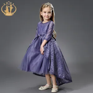 Nimble Designer Purple Flower Girl Dress High Collar Heavy Beading Satin Princess Gril Dresses With Long Train