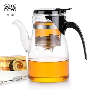 Samadoyo 900ml Heat Resistant Teapot Borosilicate Glass Teapot Infuser Luxury Glass Tea Pot Set With Plastic Lid And Strainer