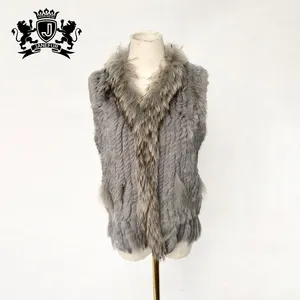 Hot sale real rabbit fur sleeveless ladies fur vest knitted rabbit fur vest