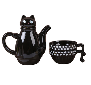 Théière en céramique noire mignonne en forme de chat, théière <span class=keywords><strong>Kyusu</strong></span> japonaise, taille et forme personnalisables - Product Image 4
