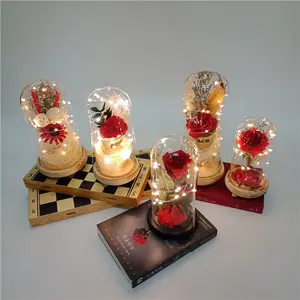 <span class=keywords><strong>Rose</strong></span> éternelle rouge dans un dôme en verre, œillets artificiels dans un dôme en verre avec lumière LED, cadeau pour les fêtes - Product Image 2