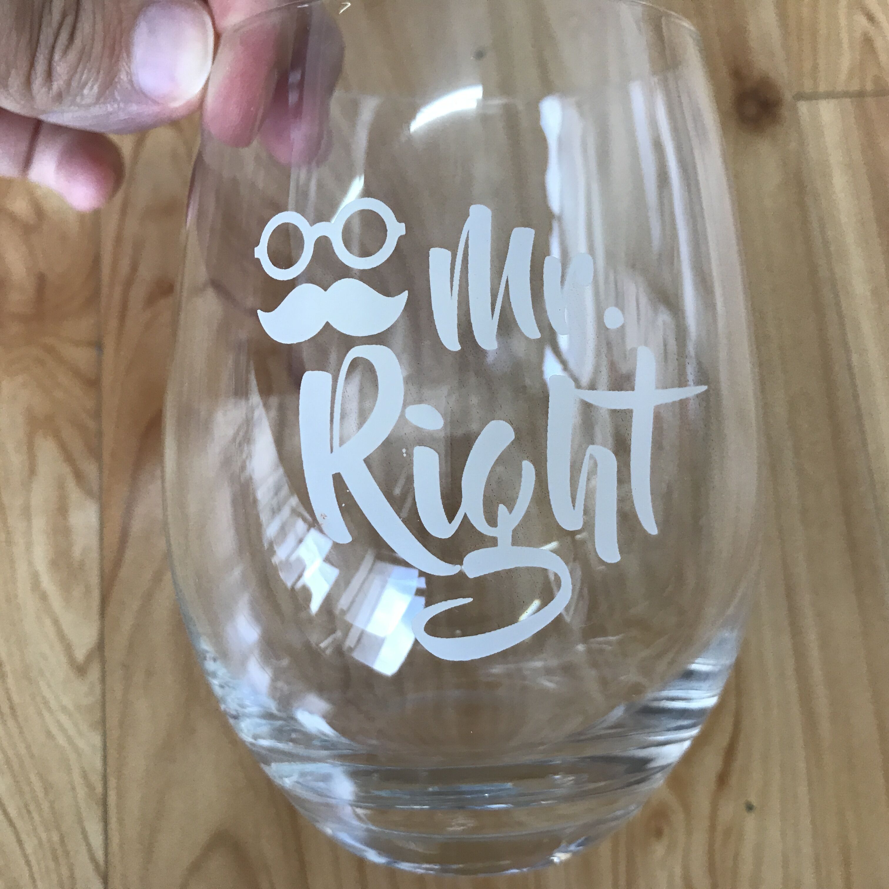 Mr Right and Mrs Always Right Wine Glasses Wedding Gift  16 oz stemless wine glass