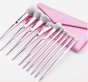 MSQ 10-Piece <strong>Makeup</strong> <strong>Brush</strong> Cleaner Rainbow Shiny Synthetic Hair Shiny Hand <strong>Case</strong> for Foundation Plastic Handle Metal Fan <strong>Brush</strong> - Product Image 1