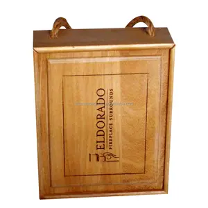 2015 natural wood good quality handmade box, custom printed logo wine packaging sliding lid wooden box gift with rope handle