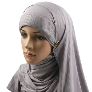 2021高品質イスラム教徒ジャージー編みヒジャーブ女性用ロングショールスカーフ卸売