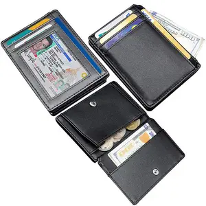 Slim Front Pocket RFID Leather Card Holder Wallets Credit card size wallet leather for men genuine elastic wallet