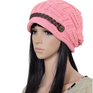 Gorro feminino tricô quente, gorro crochê baggy para mulheres