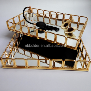 <span class=keywords><strong>Nord</strong></span> Europe style simplement design métal <span class=keywords><strong>chrome</strong></span> or miroir plateau en verre pour salle de bains de stockage - Product Image 1