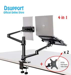 Aluminium Hoogte Verstelbare Desktop Dual Arm 17-32 inch Monitor Houder + 10-17 inch Laptop Stand OL-3T full Motion Mount Arm