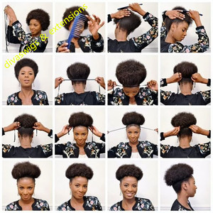 Carino crespo ricci coda di cavallo capelli pezzo, Nautral grande riccio crespo soffio dei capelli umani dei capelli afro panino 140g - Product Image 6