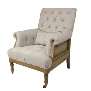 European style hand made curved solid legs button tufted seat bedroom sofa chair with arm