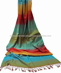 HM Custom <b>Long</b> Multi-Color Ombre Stripe Jacquard Pattern Silk <b>Scarf</b> Spring Fashion Shawl Accessory - Product Image 2