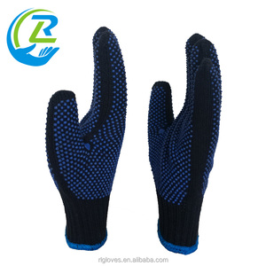 Guantes de mano de seguridad para el trabajo, manoplas de punto de algodón y poliéster de doble cara, antideslizantes, con revestimiento de puntos de PVC azul, transpirables, 10 Uds. - Product Image 3