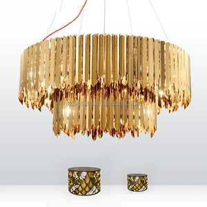 Moderna tira de hierro redondo capas dobles Gran Lujo oro cromo gran lámpara de techo para decoración del <span class=keywords><strong>hotel</strong></span> - Product Image 4