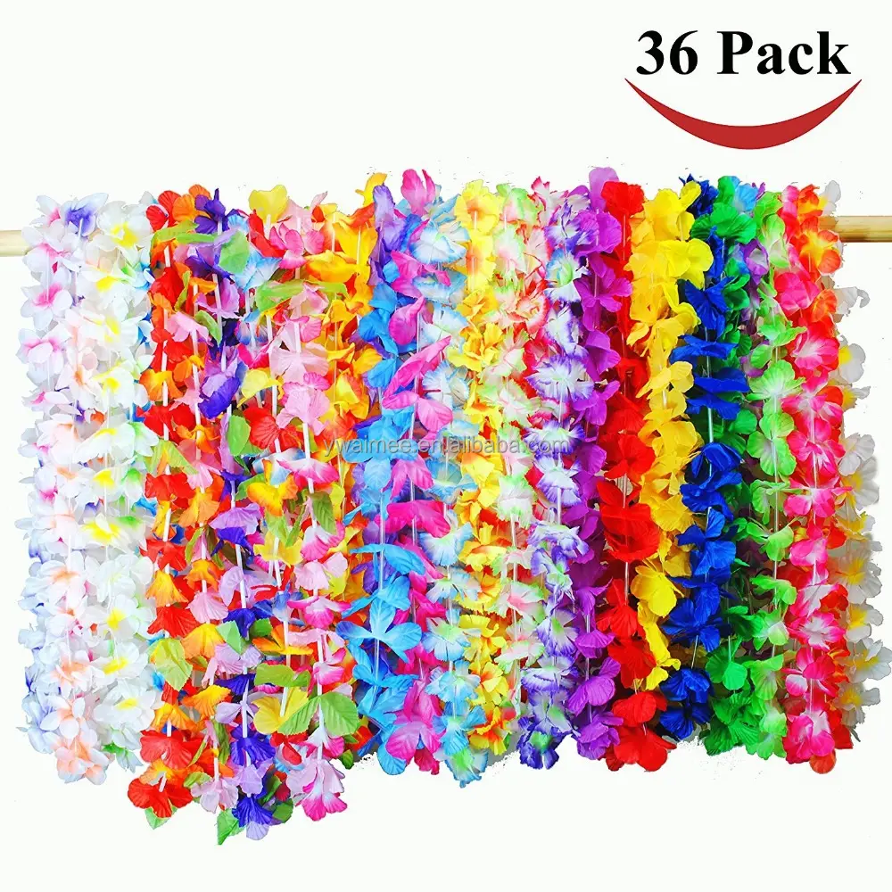 50 colores Venta caliente 36pcs por paquete hawaii flor collar luau fiesta poliéster leis decoraciones,(AM-HL01)