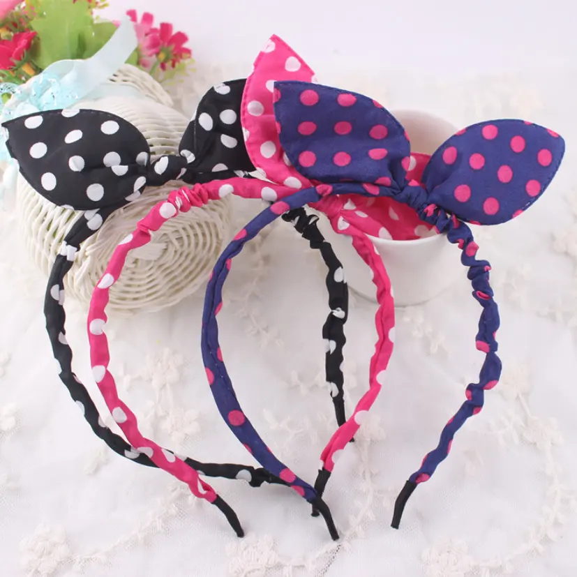 Bán Buôn Bé Gái Chấm In Bunny Headband Thỏ Tai Headband